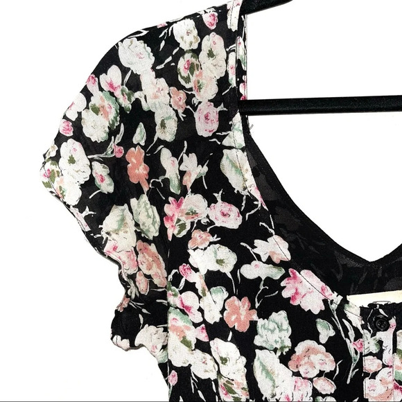 Anthropologie Pins and Needles Black Floral Print Open Back Maxi Dress Medium - Picture 3 of 13